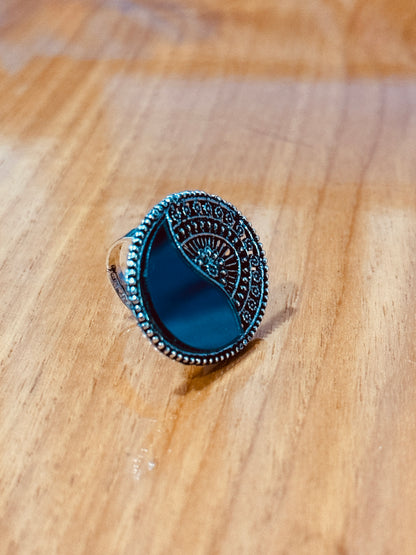 Dual Charm Oxidized Boho Ring