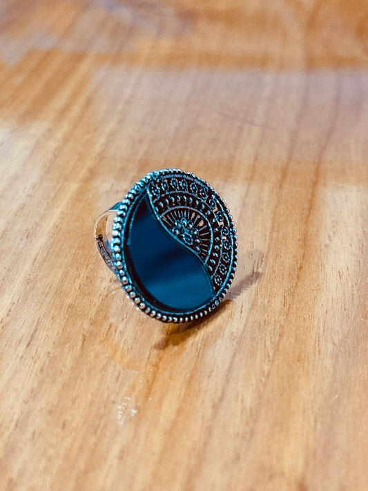 Dual Charm Oxidized Boho Ring