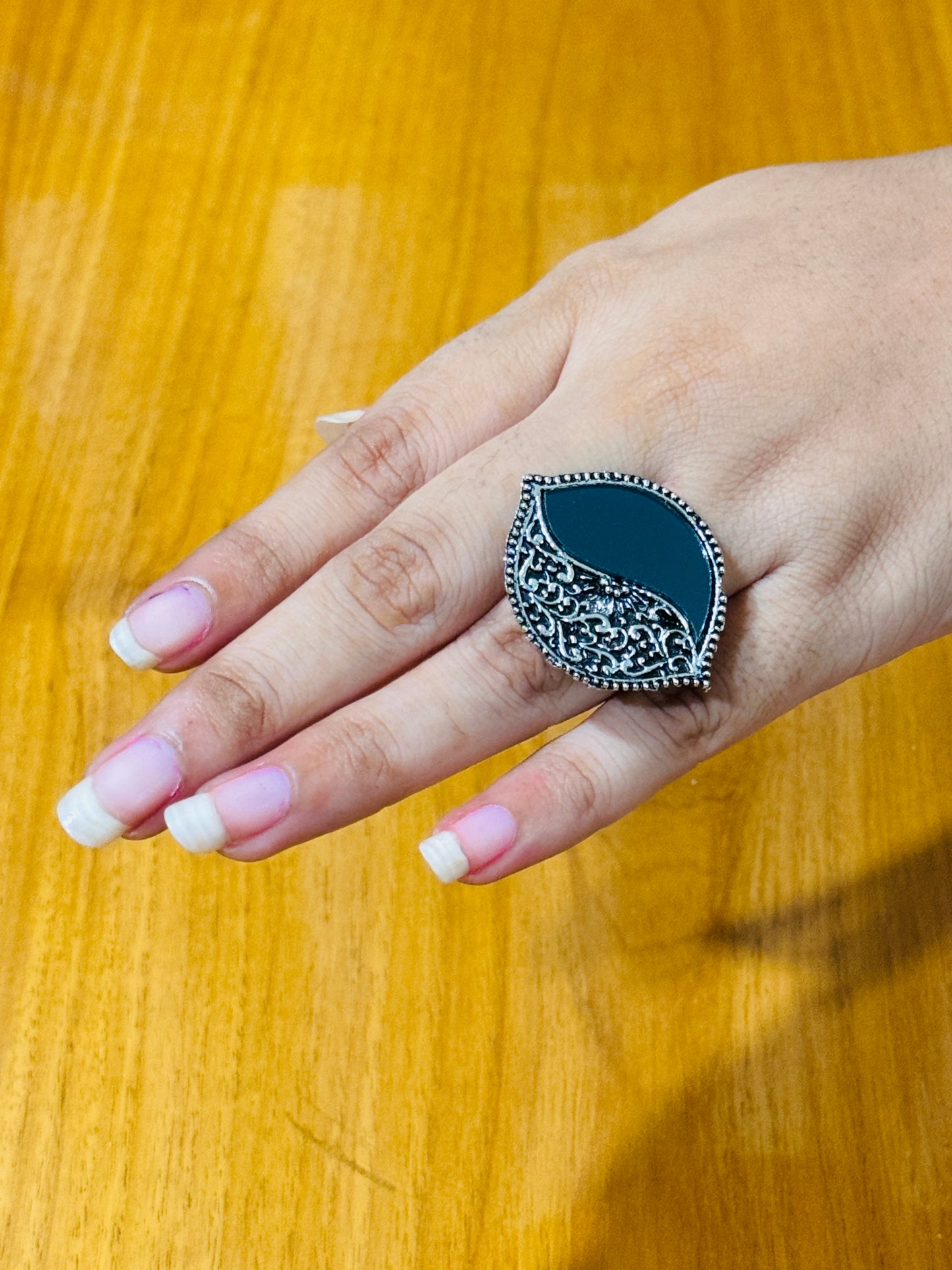 Dual Charm Oxidized Boho Ring