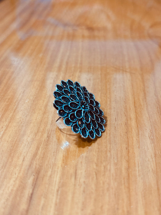 Blue Petal Bloom Oxidized Statement Ring
